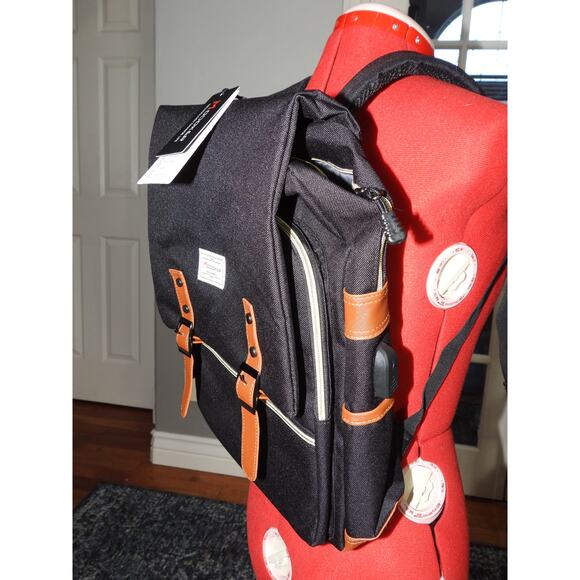 Modoker Vintage Laptop Backpack – Black with Brown Trim - Picture 5 of 6